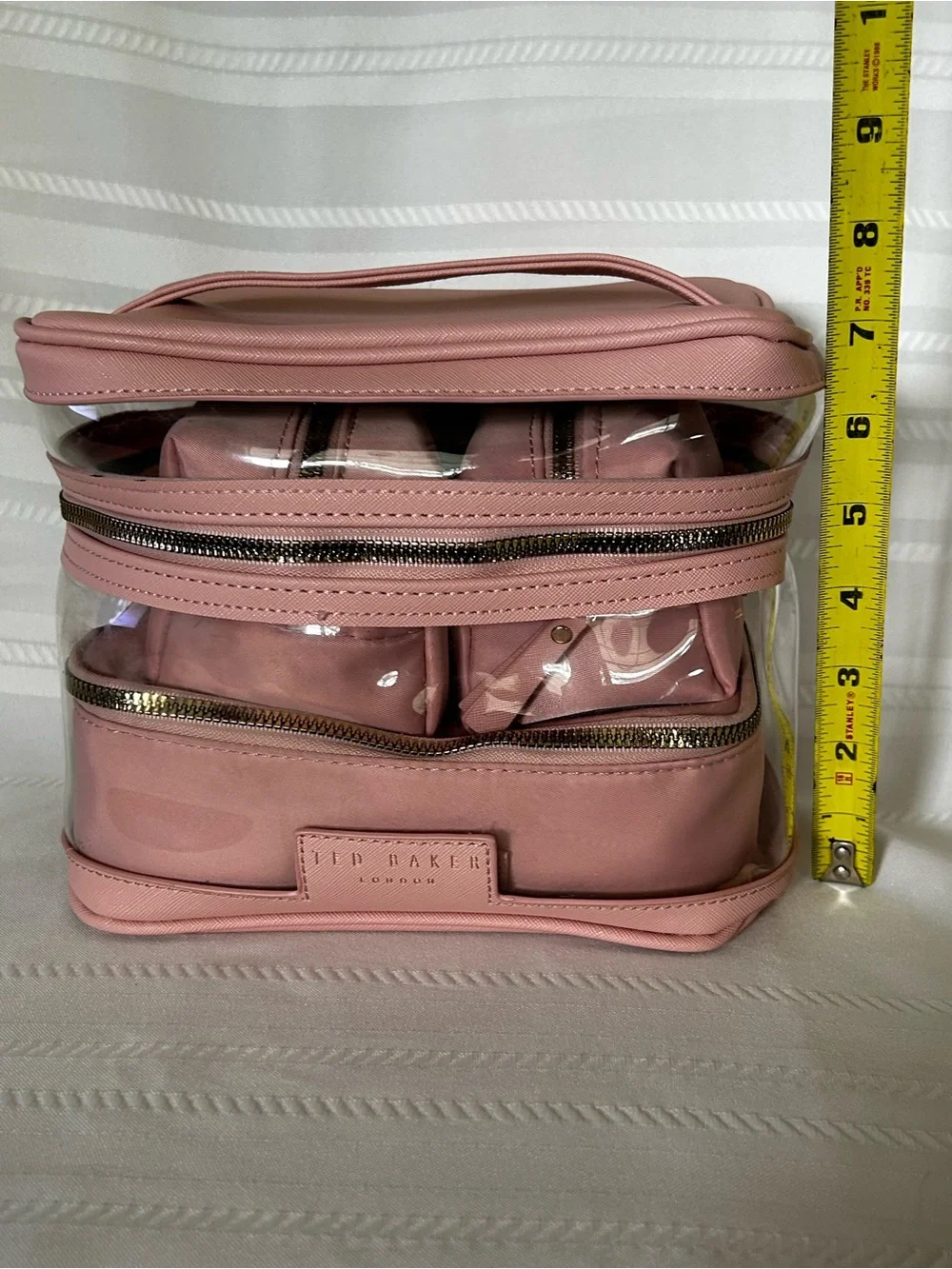 Ted Baker Cosmetic Bag Train Case Pink Clear Floral Travel Makeup Bag 4 Piece